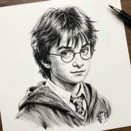 a close up portrait of a little harry potter, art station, highly detailed, concept art, sharp focus, illustration in pen and ink, wide angle, by Kentaro Miura