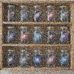 a wooden shelf full of glass jars containing galaxies, concept art, science fiction, futuristic style,