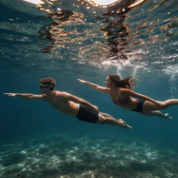 Man and woman swimming in a lagoon