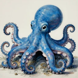 smiling blue octopus. detailed. deep. masterpiece. mucha