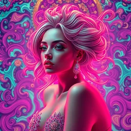 psychedelic sexy woman, hyper detailed, flowing psychedelic background intricate and detailed, ornate 8 k gorgeous intricate detailed, neon, high dynamic range, hdr, octane render