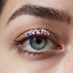 close up of eyelids with ice - cream - sprinkles mascara