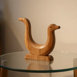 wooden statue of 🐋 on glass table with ambient light