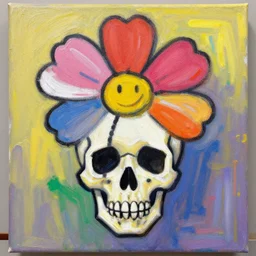 a beautiful painting little skull flower, by jean michel basquiat painting, lumion render