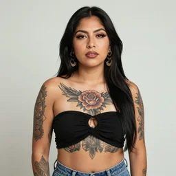 portrait of a woman in the style of chicano street style tattoo