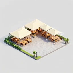 isometric view of a plaza area with a open air restaurant at the side, from a space themed lucasarts point and click 2 d graphic adventure game, art inspired by thomas kinkade