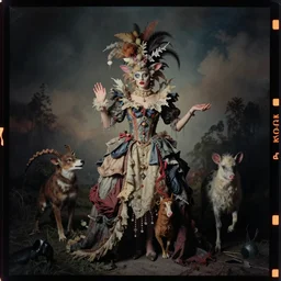 kodak portra 4 0 0, wetplate, photo of a surreal artsy dream scene,, very beautiful girl, weird fashion, grotesque, extravagant dress, carneval, animal, wtf, photographed by paolo roversi style
