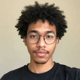 a selfie of a young man with a jewfro and round glasses