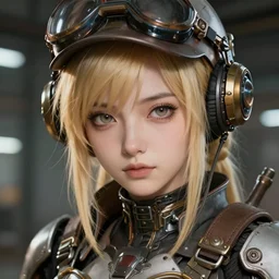 character concept art of a dieselpunk woman engineer | | blonde, anime, close up, cute - fine - face, pretty face, realistic shaded perfect face, fine details by stanley artgerm lau, wlop, rossdraws, james jean, andrei riabovitchev, marc simonetti, and sakimichan, trending on artstation