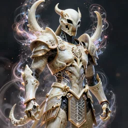 Gladiator armor made of bone and ivory parts conjuring necrotic energy, surrealism, smooth, intricate, elegant, demonic energy, power aura, neon glowing spells, digital painting, artstation, concept art, high tech fantasy, sharp focus, illustration, art by daytoner and vitaly bulgarov