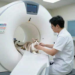 a doctor who is a cat operating a computed axial tomography scanner