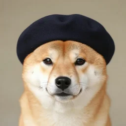 shiba inu wearing a beret