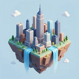 manhattan on a floating island in the sky, waterfalls falling down, low poly art, isometric art, 3d render, ray tracing, high detail, artstation, concept art, behance, smooth, sharp focus, ethereal lighting, octane render