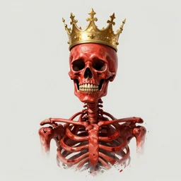 A red skeleton with a golden crown in style of greg rutkowski