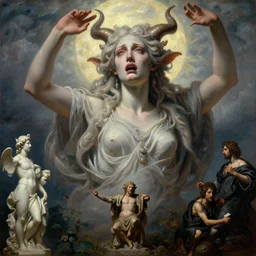 a cinematic masterpiece bust portrait of a crying colossal gothic demon goddess of morning and dawn, by Jacques-Louis David, by Wayne Barlowe, by Tim Hildebrandt, by Bruce Pennington, by Antonio Canova, by Caravaggio, oil on canvas, masterpiece, trending on artstation, featured on pixiv, cinematic composition, astrophotography, dramatic pose, beautiful lighting, sharp, details, details, details, hyper-detailed, no frames, HD, HDR, 4K, 8K