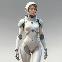 a digital concept art by artgerm, greg rutkowski and alphonse mucha. female character, space traveller. proportional figure. delicate features. alluring. cyberpunk armo!! navigator gear, gold and platin plated, dark blue background, poster style, ultra realistic. ultra detailed, volumetric light. unreal engine. 8 k.