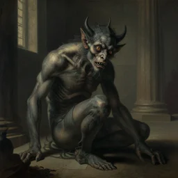 grotesque creature, dark mood, soft light, temple, illustrated by jules joseph lefebvre and jean baptiste debret