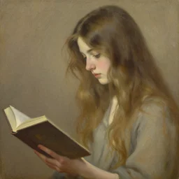 a girl reading a book, her hair flowing down, subtle, intricate details, real masterpiece, oil on canvas, by john smith