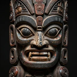 ancient tiki maori tattoo totem deity symmetrical face high expression details, in style of dark fantasy art, in style of Midjourney, stylized, detailed and intricate, mandelbulber fractal, elegant, ornate, horror, elite, ominous, haunting, beautiful digital painting, cinematic, cgsociety, Zdizslaw Beksinski, James jean, Noah Bradley, Darius Zawadzki, vivid and vibrant outlines