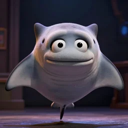 an adorable shy nervous manta ray muppet, in the style of the muppets, it is a manta ray character with manta ray arms, designed by spongebob the musical on broadway, real, photograph, cinematic