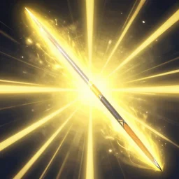 a purifying javelin radiating bright yellow energy, radiant and holy aura, digital art, game item