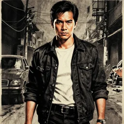 coco martin as cardo dalisay from ang probinsyano in a poster shot, in the style of yoji shinkawa, ink on paper, gritty, dark hues