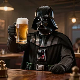 darth vader rising his beer in a tavern, hyperrealistic, unreal engine, octane render, 4 k, detailed, studio lighting