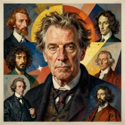figurative avant garde postmodern monumental dynamic portrait of stephen king by magritte and hogarth, inspired by william blake and gaugin, illusion surreal art, highly conceptual figurative art, intricate detailed illustration, controversial poster art, polish poster art, geometrical drawings