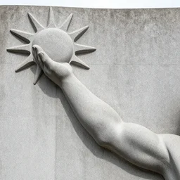 granite sculpture of a gigantic human arm reaching to the sun in the style of gustav vigeland