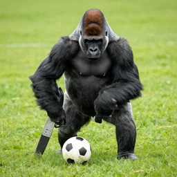 gorilla playin soccer, vivid