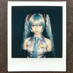 photo of hatsune miku in a turtleneck, 1972, polaroid