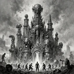 b & w inks of 1 1 character tiered flayed god machines, cluster tiered heirarchy, battle chaos, mainframe hydrocracking battles, medical, dystopian, by wayne d barlowe, h r giger, simon bisley & boris vallejo, enric torres, hyper realism, narrative light, muted colors, epic, hyper detailed, awe inspiring, award winning horror, torch