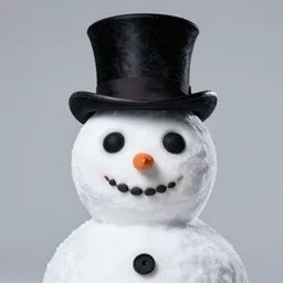 head and shoulders studio portrait of an evil snowman wearing an old top hat