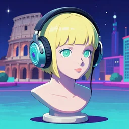 roman bust wearing headphones!!!, vaporwave!!!