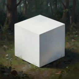 a white metallic cube on the ground in the forest, realistic sci-fi painting by simon stålenhag, digital art, trending on artstation