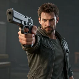 a survivor pointing a pistol to the camera, award winning, trending on artstation, unreal engine