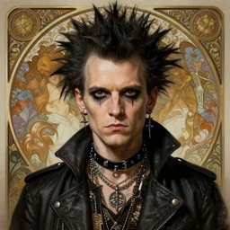 portrait of a member of a punk band, intricate, elegant, highly detailed, ray tracing, digital painting, artstation, concept art, smooth, sharp focus, illustration, art by artgerm and greg rutkowski and alphonse mucha, 8 k