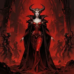 masterpiece, infernal lady concept art, stylized, doom, elegant, imperial, epic, intricate art by h. r. giger, greg rutkowski, josan gonzalez, zdizslaw beksinski, biomechanical, crimson darkness, hellscape