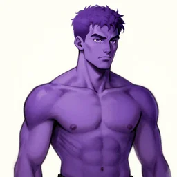 human male with purple skin, detailed coherent digital drawing, trending on art station