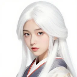 Portrait of a japanese princess young lady, with white hair!!!! beauty artwork by Akihiko Yoshida, white hair