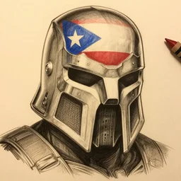 doomguy with the puerto rican flag etched onto his helmet, illustration, graphic novel, graphite, marker art, crayon, paint, comic book, warm color palette, electric colors, tonal colors, 2 d, 8 k, natural lighting, amoled, moody lighting, diffraction grading, cel shading : : katsuhiro otomo