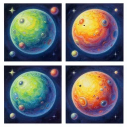 isometric bulbous alien planets in gouache detailed bright funny paintings rotated left rotated right props stylised hieronymus bosch stylised two shell cover album two shell cover album, cg art, highly detailed, 3 d objects, vibrant, ray tracing, 8 k resolution, galactic background