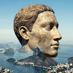 a enormous giant head floating above rio de janeiro by simon stalenhag, intricate, award winning, cinematic,