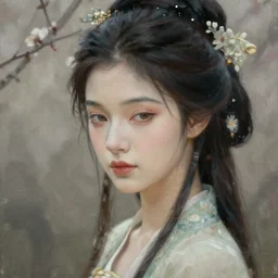 portrait of a graceful spring goddess, unusual beauty, esoteric, muted colors, head in focus, spring aesthetics, intricate details, elegant, highly detailed, hyperrealistic painting, artstation, concept art, painterly, sharp focus, illustration, art by karol bak