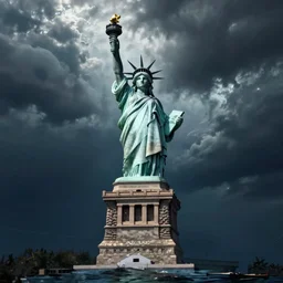 statue of liberty, sunken, underwater