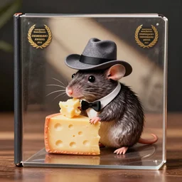 un raton con corbata comiendo queso y portando un sombrero elegante, acrilico, libro para ninos