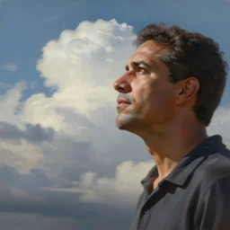 a brazilian man watching the clouds move, digital painting, intricate