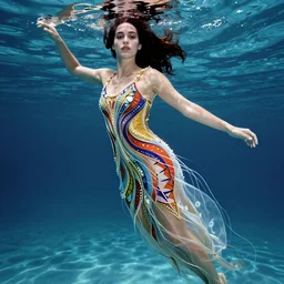 a woman wearing a jellyfish dress under water by anny leibovitz, greg rutkowski, paolo roversi, ( ( ( mucha ) ) ), intricate