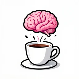 zombie drinking coffee logo, pink atomic brain mushroom cloud coming from cup, by mcbess, full colour print, vintage colours, 1950s