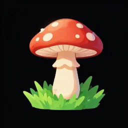 a mushroom coming out of a patch of grass, on a black background, 2 d sprite from a gorgeous indie platform game, concept art, on a flat black background
